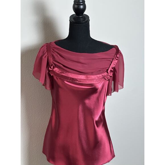 Max Studio Top Blouse Women's S Wine Burgundy Short Sleeve Draped Scoop Neckline - Picture 9 of 16